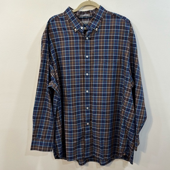 Daniel Cremieux 2XL l/s button down shirt in blue, brown, and yellow plaid - Picture 1 of 6